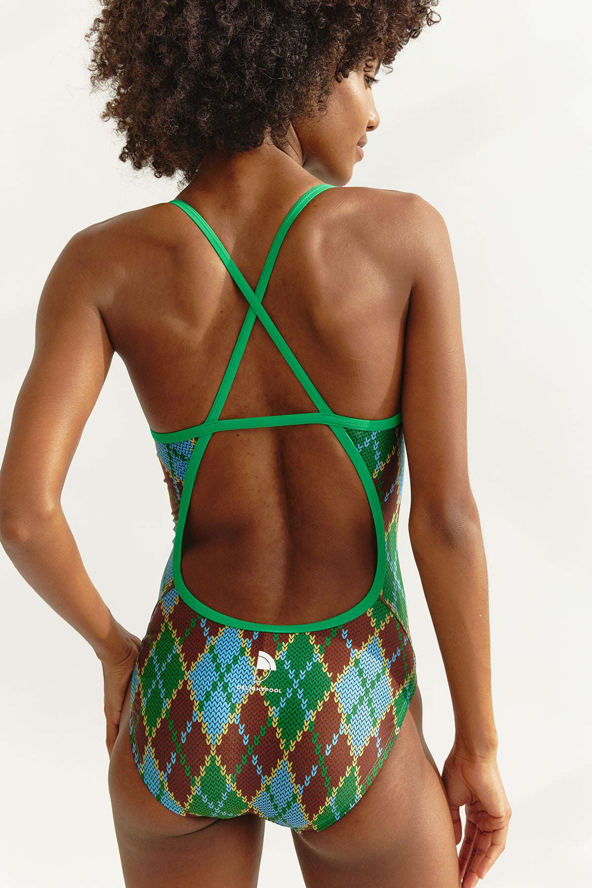 Argyle Sweater Swimsuit - Moss Green